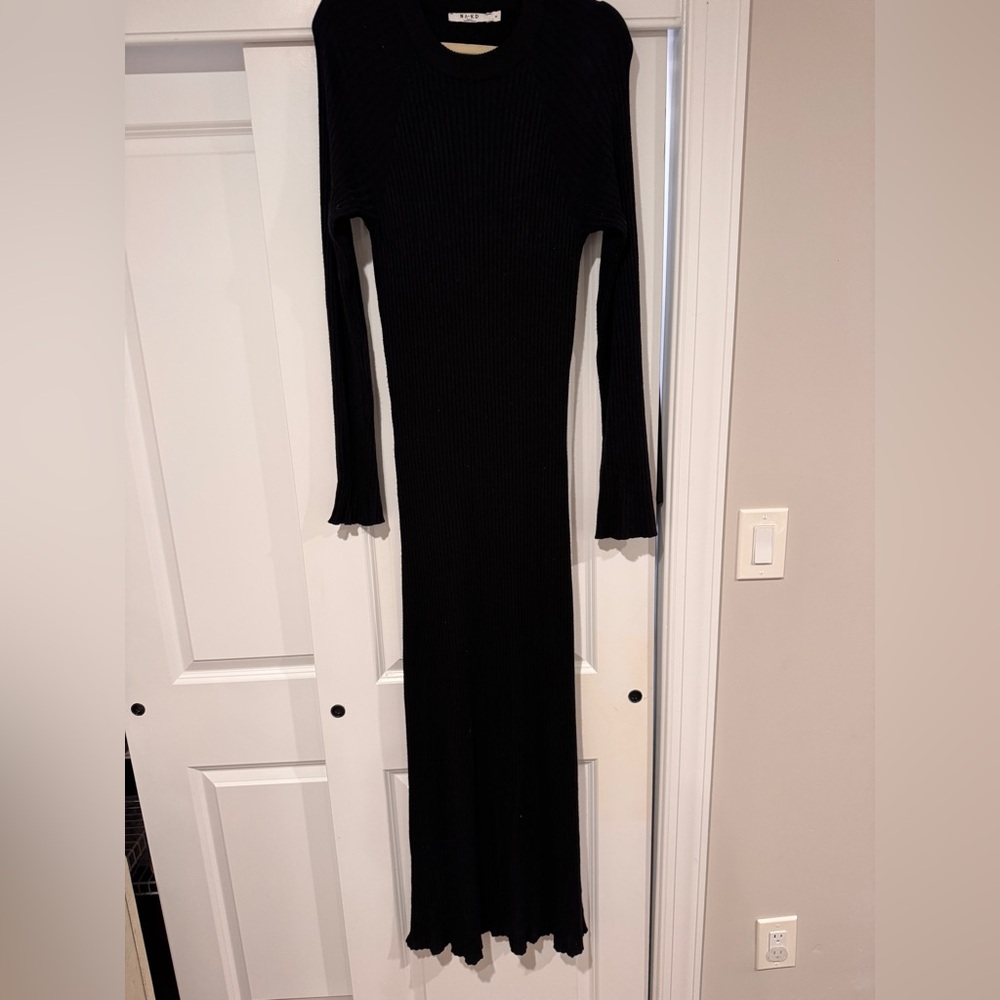 Black Ribbed Sweater Knit Dress